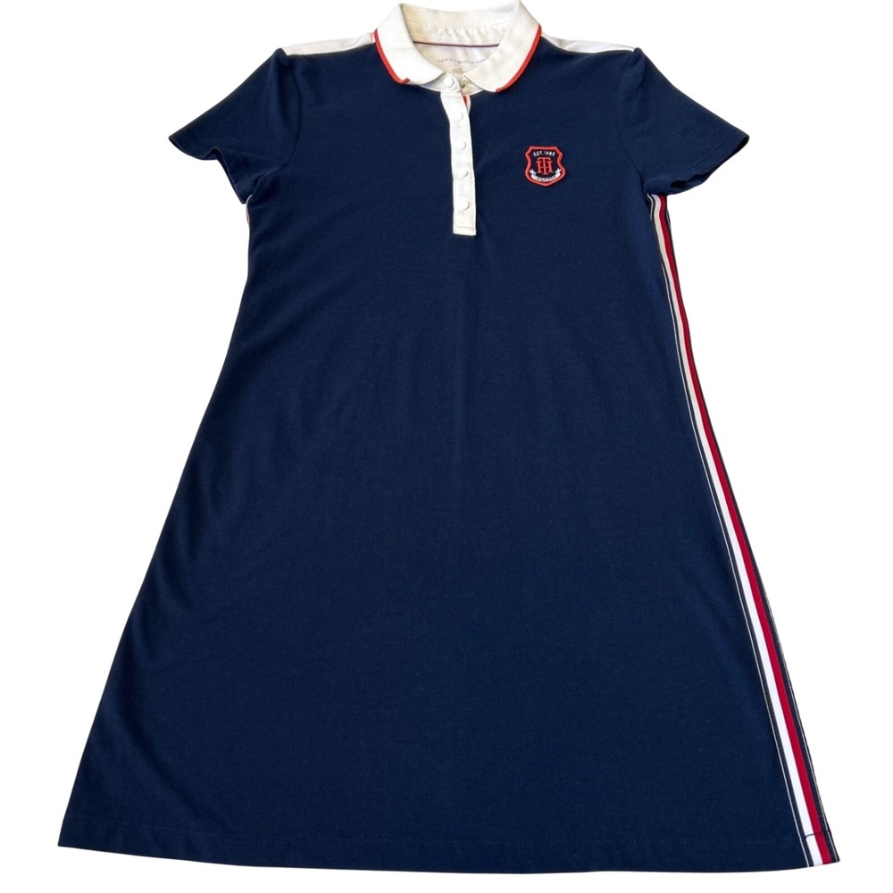 Tommy Hilfiger Womens Navy Blue Crest Polo Dress Short Sleeve Sporty Size S